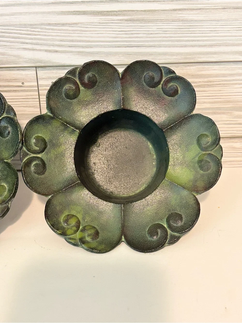 Vtg Japanese Cast Iron Lotus Flower Candle Holders Pair MCM Nambu Tekki Style